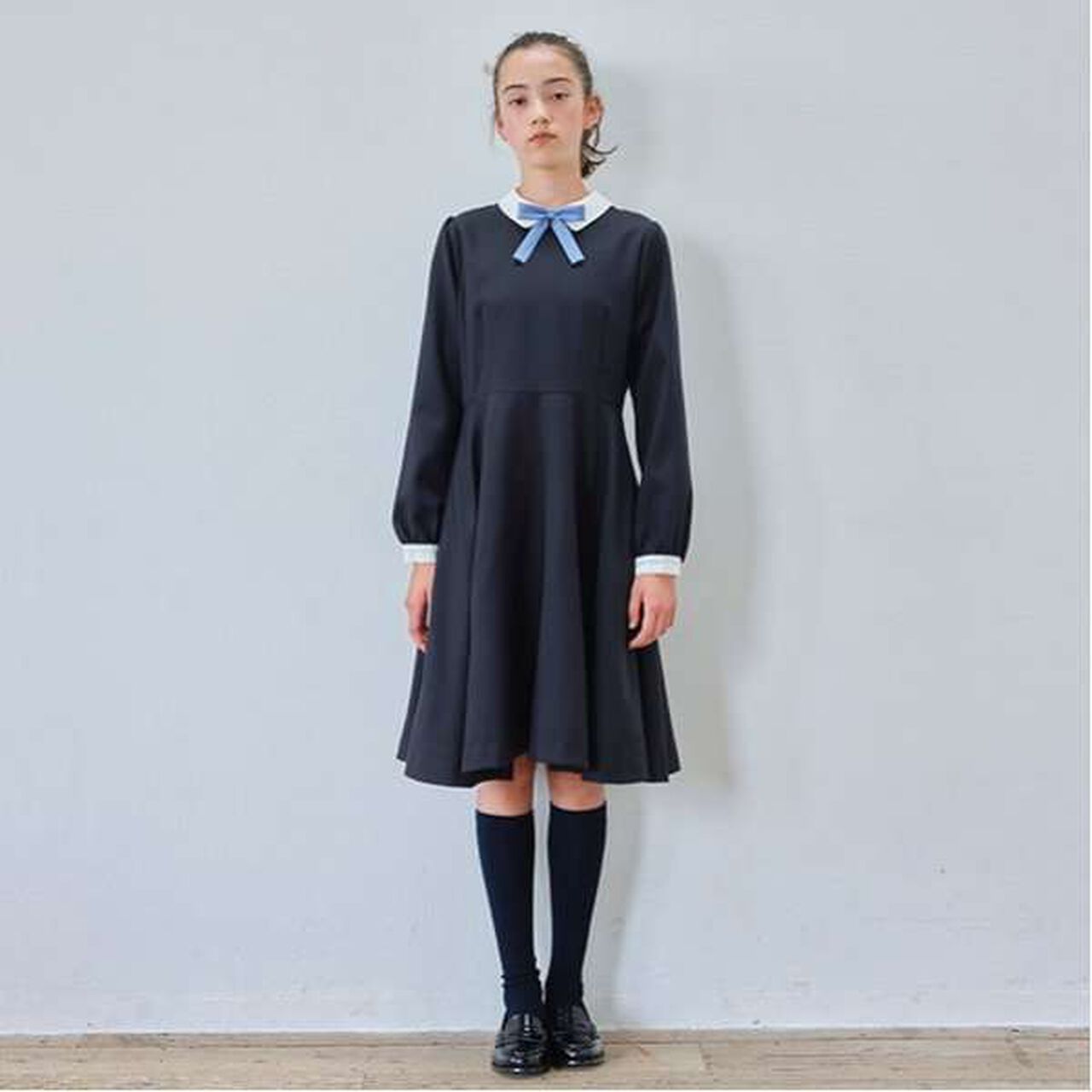 Saxony Wool White Collar One-Piece Dress,Navy, large image number 0