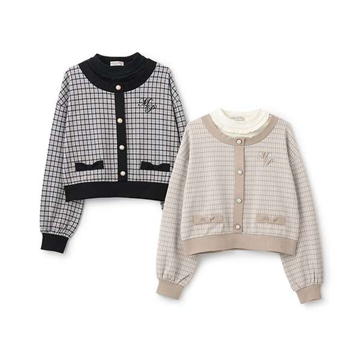 Houndstooth Layered Sweatshirt,Beige, medium image number 8