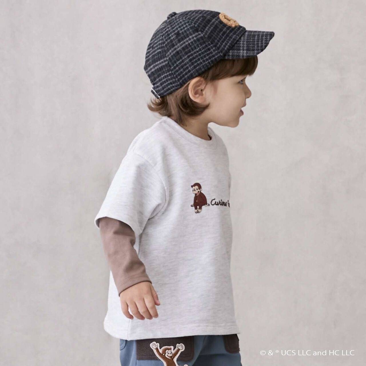 Curious George Layered Long-Sleeve Sweatshirt,Charcoal gray, large image number 2