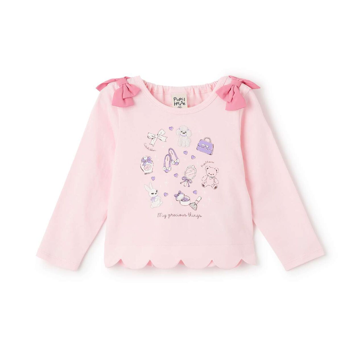 Scalloped Hem Graphic Long Sleeve T-Shirt,Off white, large image number 10