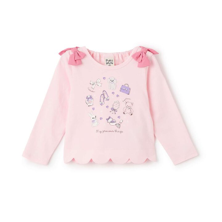 Scalloped Hem Graphic Long Sleeve T-Shirt,Off white, medium image number 10