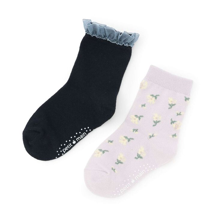 Floral Pattern Crew Socks 2-Pack,Lavender, medium image number 0