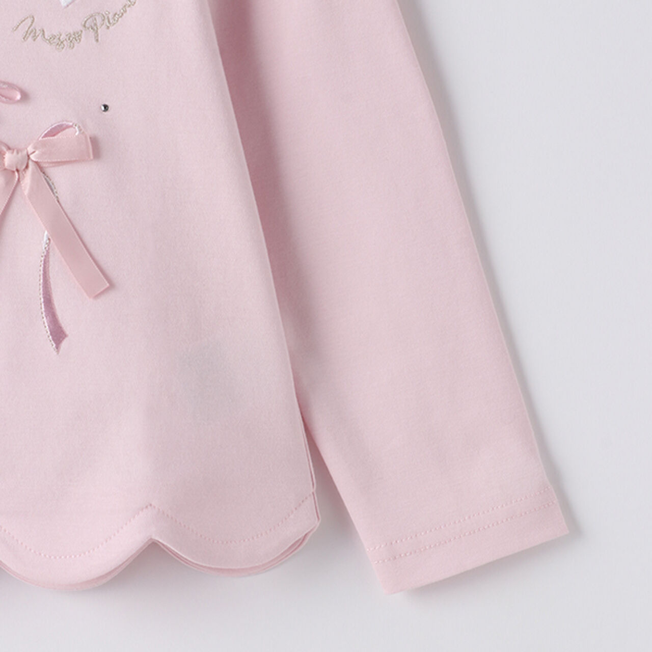 Ribbon Full Scalloped Hem Long-Sleeve T-Shirt,Sax blue, large image number 8