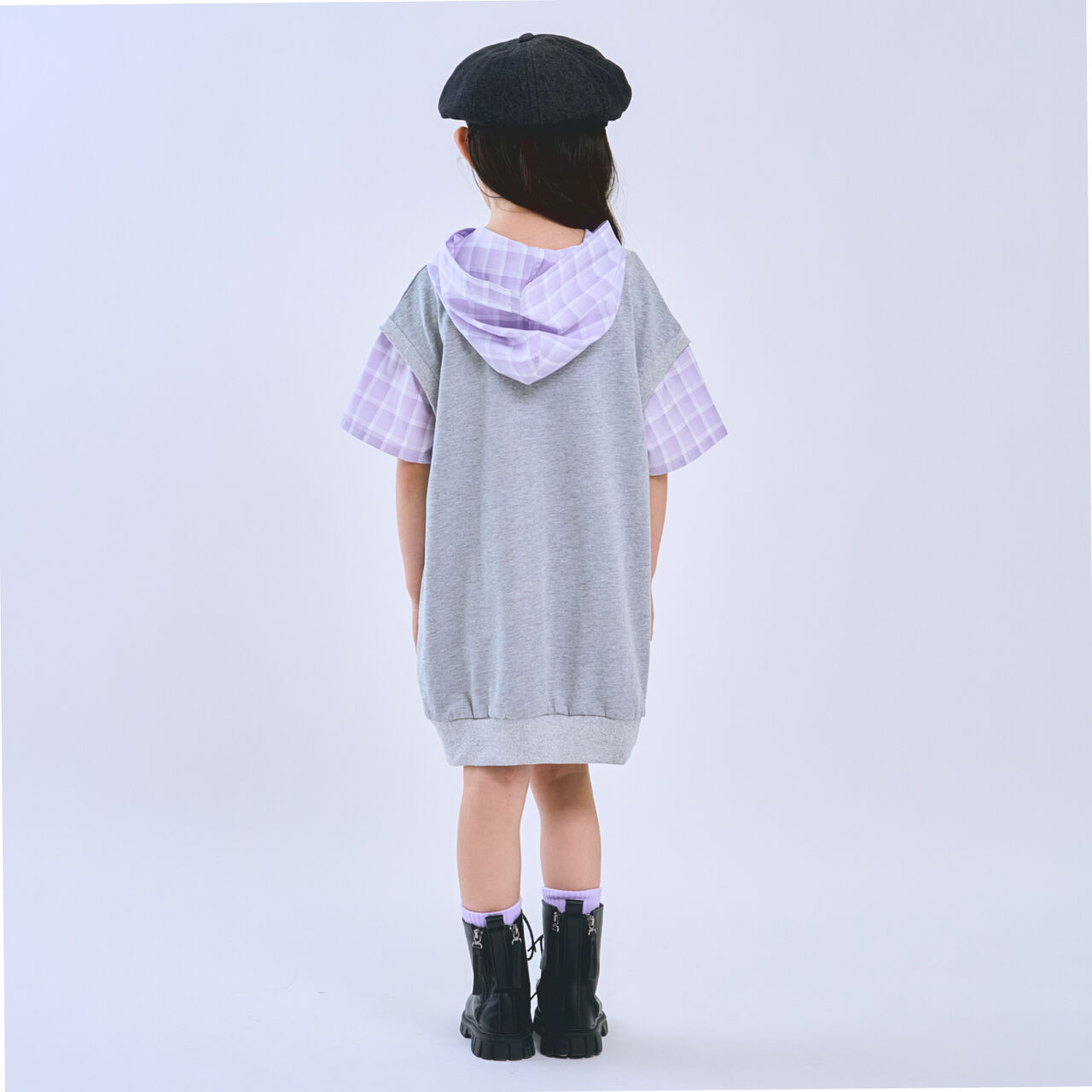 Layered Shirt Hoodie One-Piece Dress,Smoke white, large image number 2