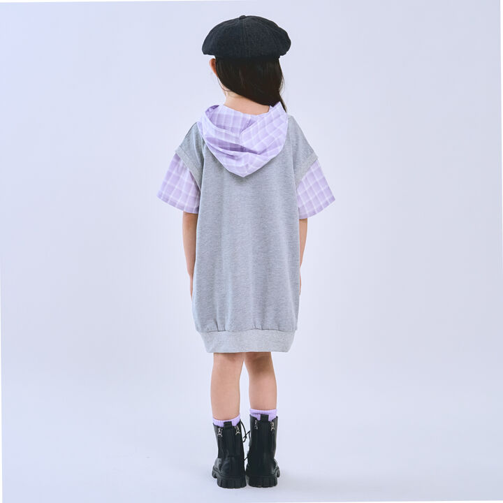 Layered Shirt Hoodie One-Piece Dress,Smoke white, medium image number 2