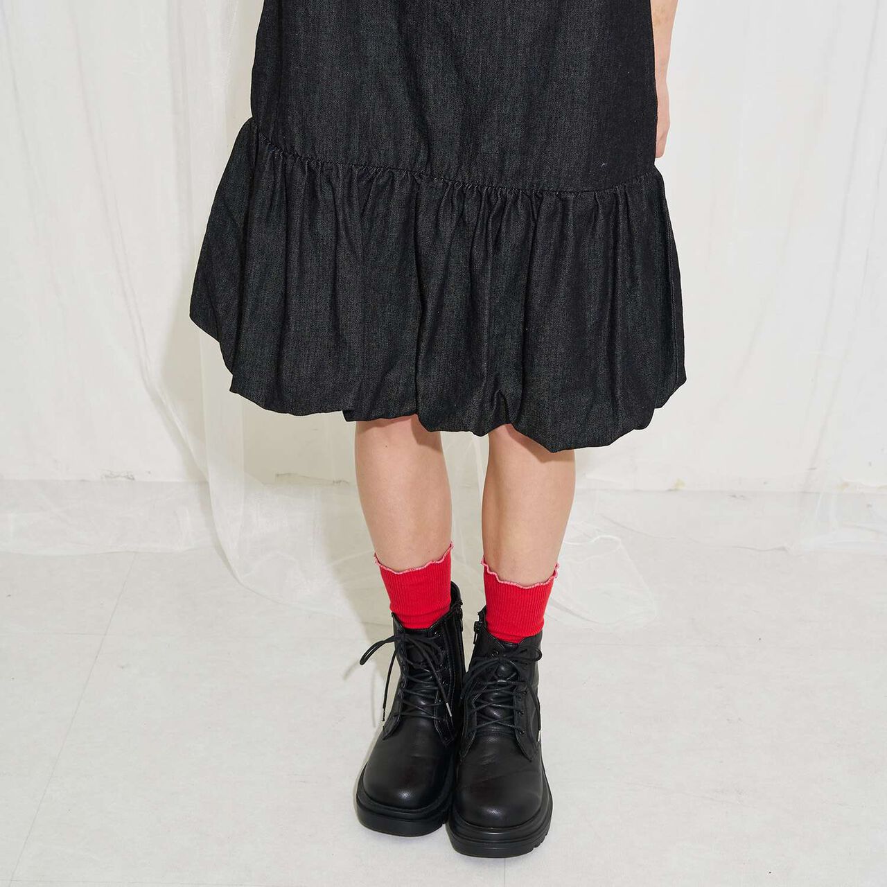 [AMI] Cool Touch Denim Balloon Jumper Skirt Inner Set,Black, large image number 18