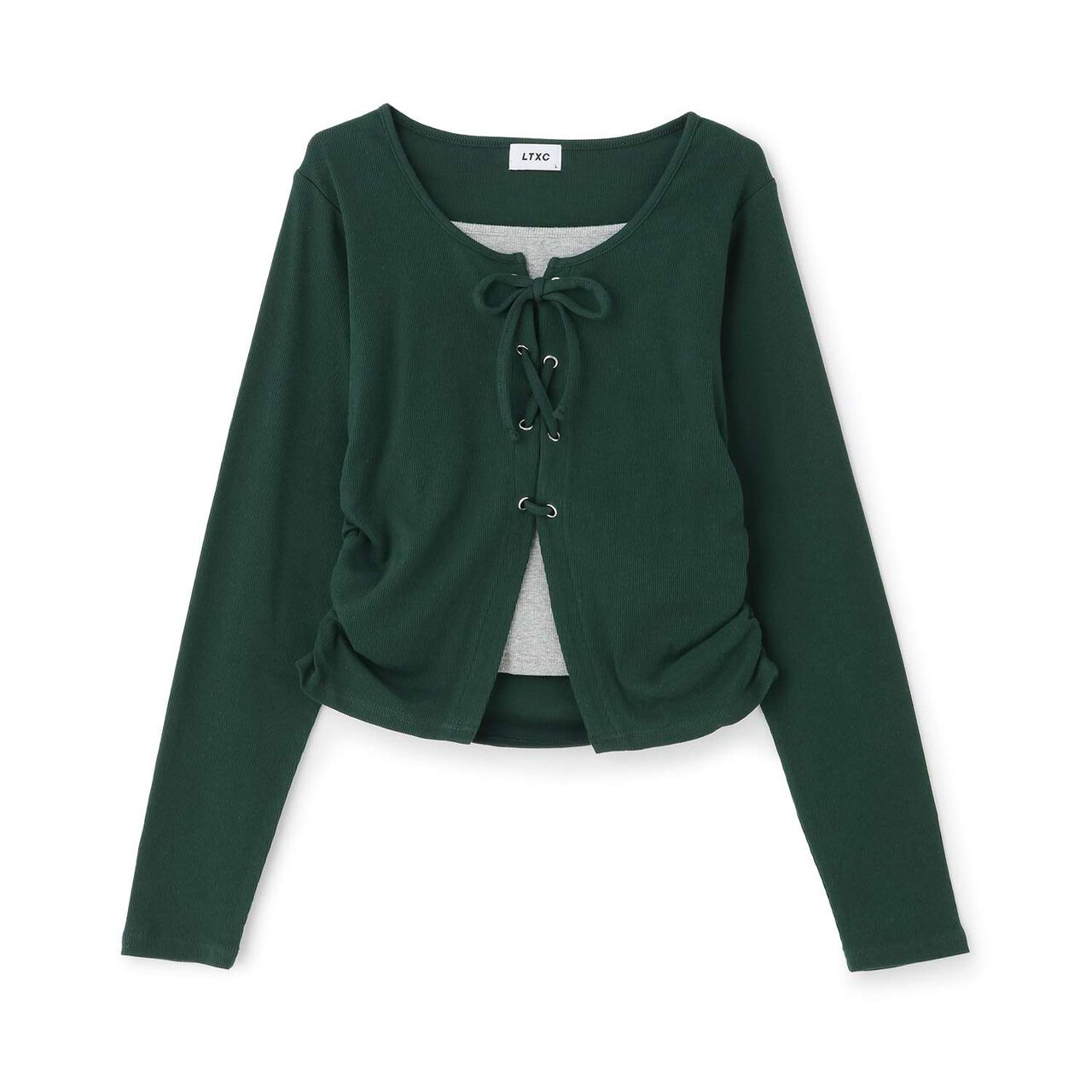 [Antibacterial Deodorizing] Lace-Up Ribbed Long-Sleeve T-Shirt,Green, large image number 11