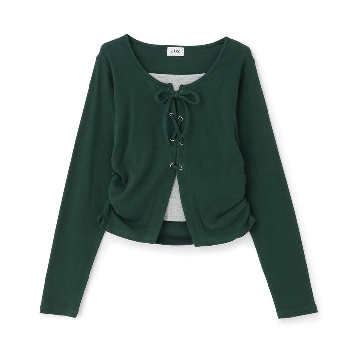 [Antibacterial Deodorizing] Lace-Up Ribbed Long-Sleeve T-Shirt,Green, medium image number 11