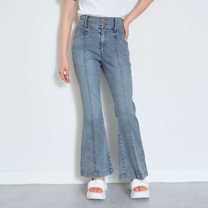[Cool Touch] Style-Up Flare Denim Pants,Turquoise, medium image number 1