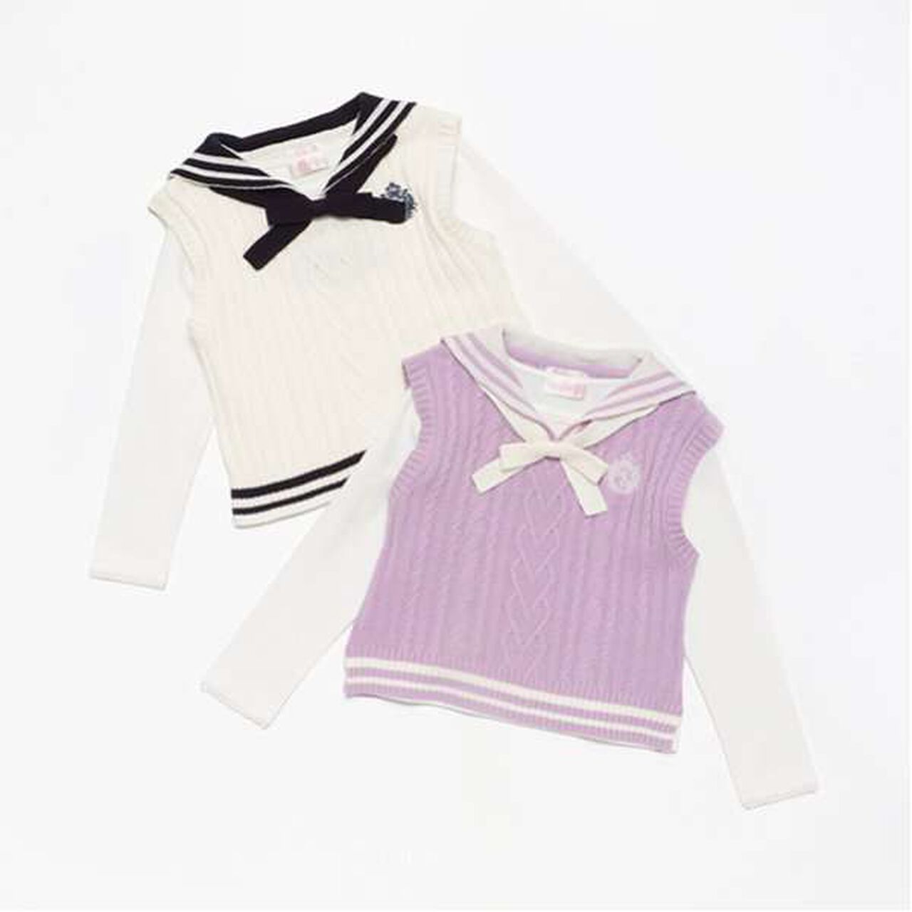 Sailor Knit Vest & Long-Sleeve T-Shirt Set,Off white, large image number 7