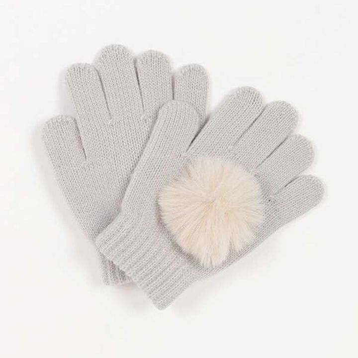 Faux Pom-Pom Gloves,Light gray, medium image number 0