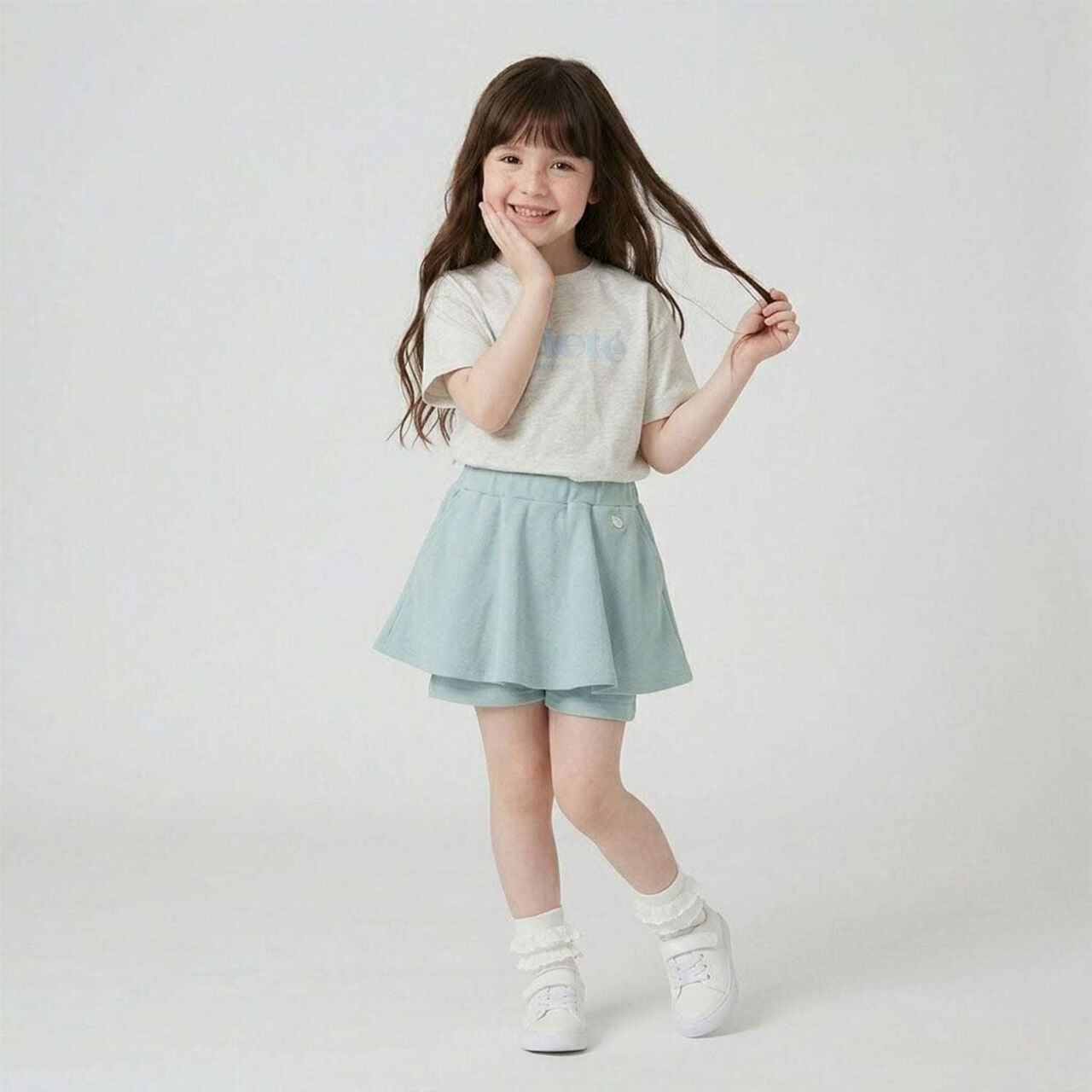 [100% Cotton] Heavy Rotation A-Line T-Shirt 2-Piece Set for Girls Kids,Dark red, large image number 26