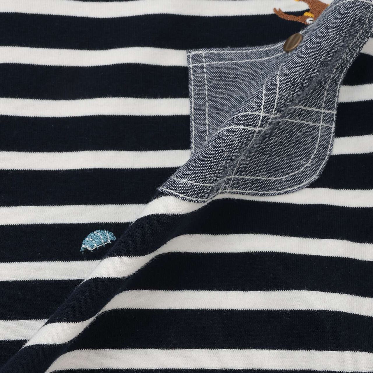 Insect Stripe Pattern Long-Sleeve T-Shirt with Pocket,Navy, large image number 18