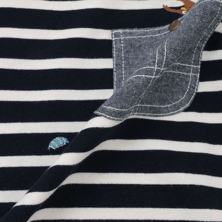 Insect Stripe Pattern Long-Sleeve T-Shirt with Pocket,Navy, medium image number 18