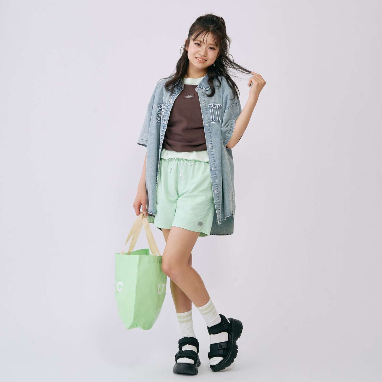 [LTXC/Cool Touch] Denim Loose Tunic Shirt Dress,Gray, large image number 4
