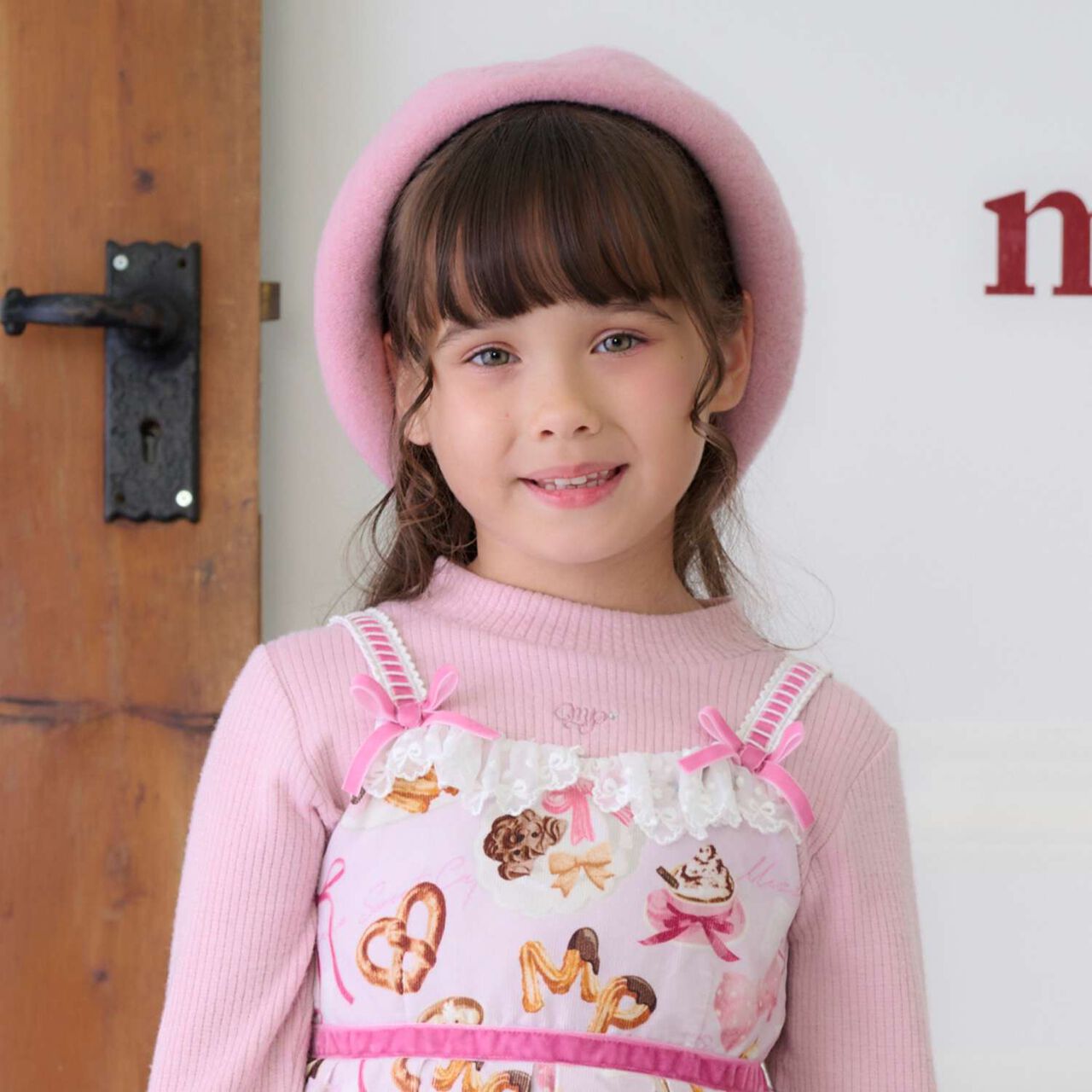 One Point Logo Embroidery Basque Beret,Light pink, large image number 0