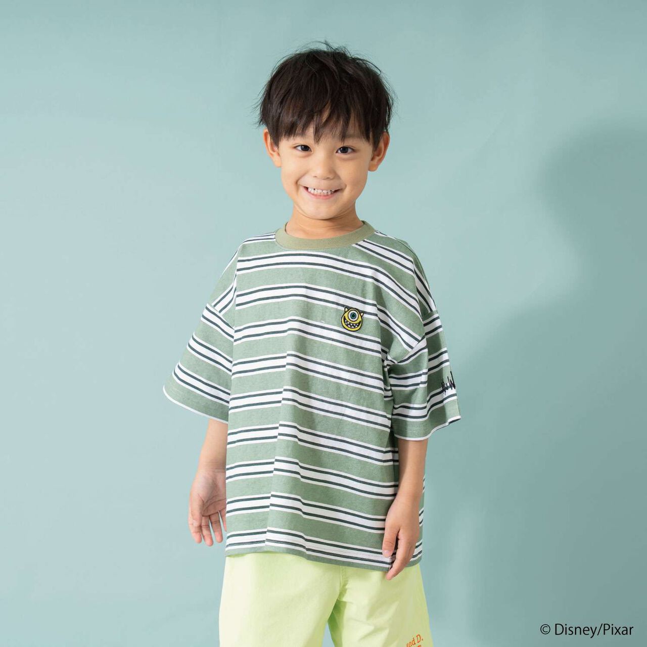 [Monsters, Inc.] Multi Stripe Big Half T-Shirt,Green, large image number 0