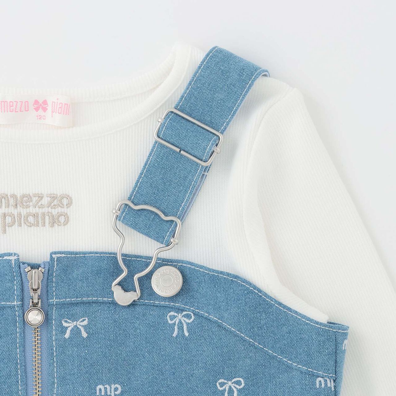 [Popular Item Restocked] [Not Available at Physical Stores] Ribbon Embroidered Bustier & Long-Sleeve T-Shirt Set,Turquoise, large image number 4