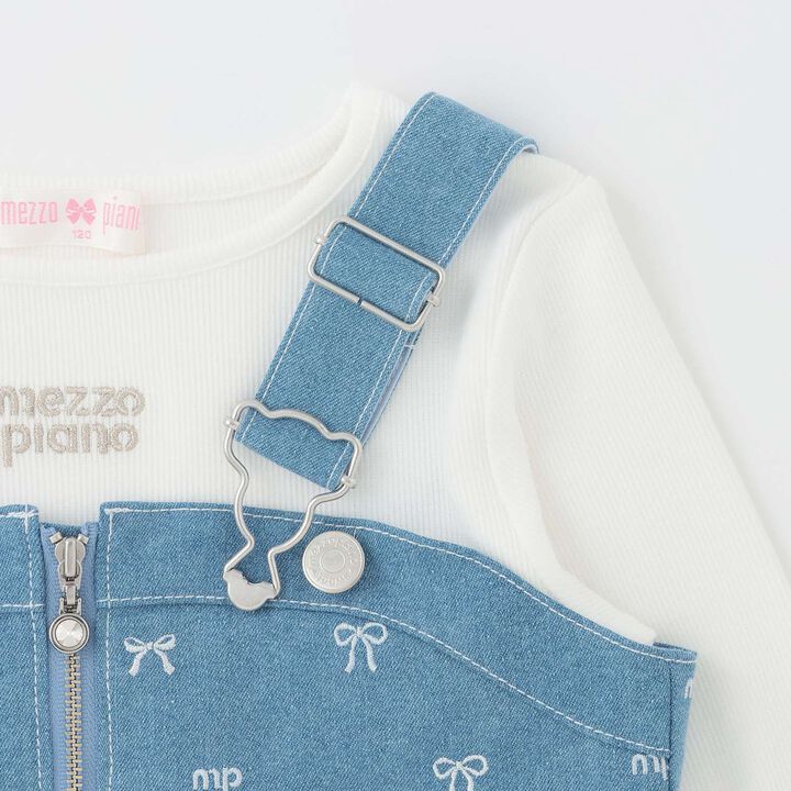 [Popular Item Restocked] [Not Available at Physical Stores] Ribbon Embroidered Bustier & Long-Sleeve T-Shirt Set,Turquoise, medium image number 4