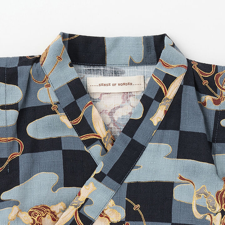 Jinbei All-in-One (Checkered Wind God & Thunder God Pattern),Navy, medium image number 6