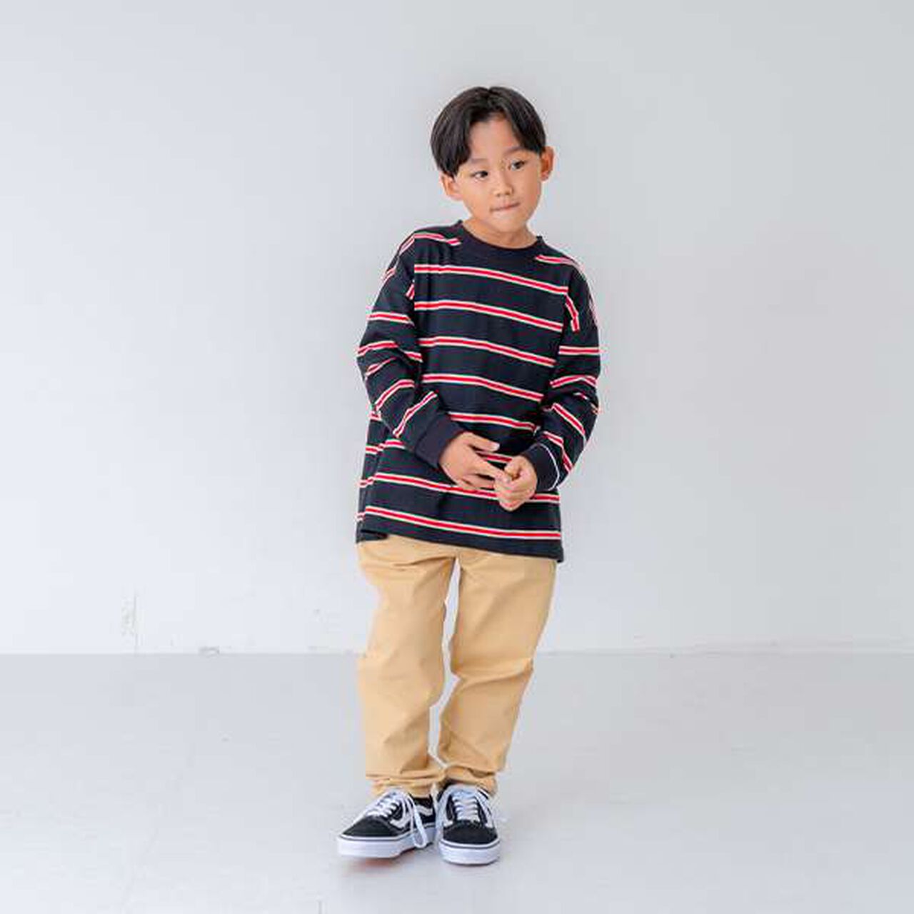 Multi Stripe Pattern Ribbed Sleeve Big Long T-Shirt,Beige, large image number 19