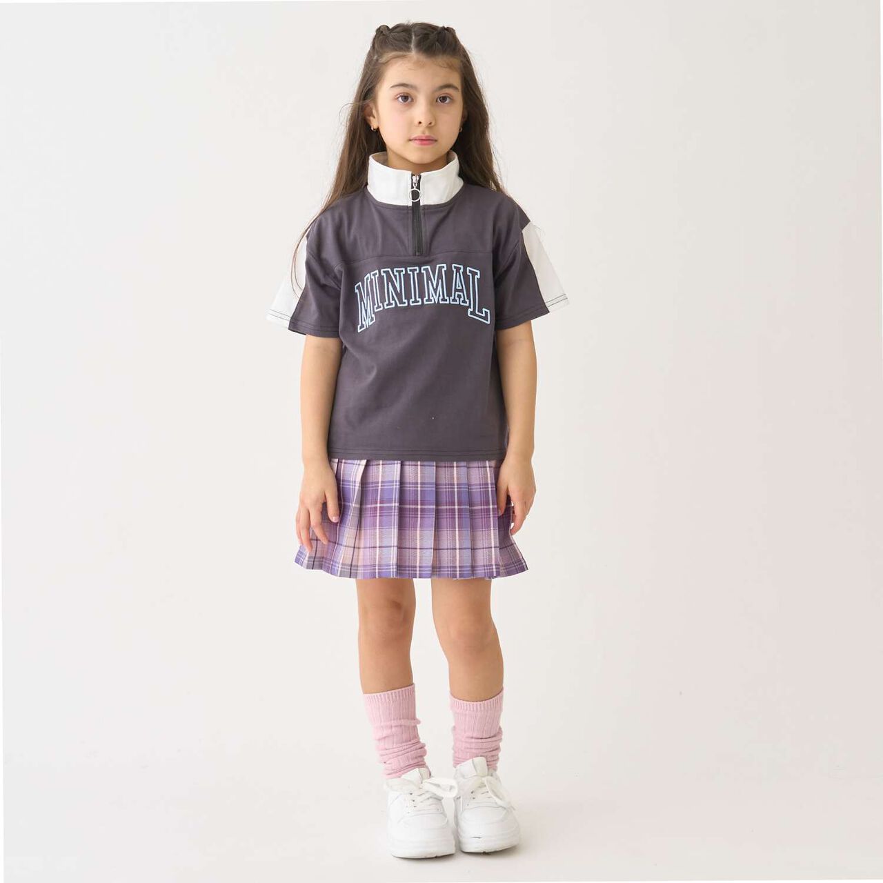 Half-Zip Loose Short Sleeve T-Shirt,Smoke white, large image number 1