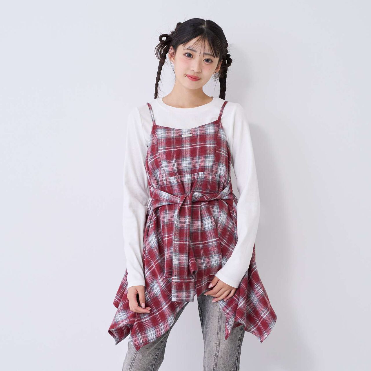 [LTXC] Quick-Dry Absorbent Checkered Camisole Tunic with Inner Lining,Ivory, large image number 4