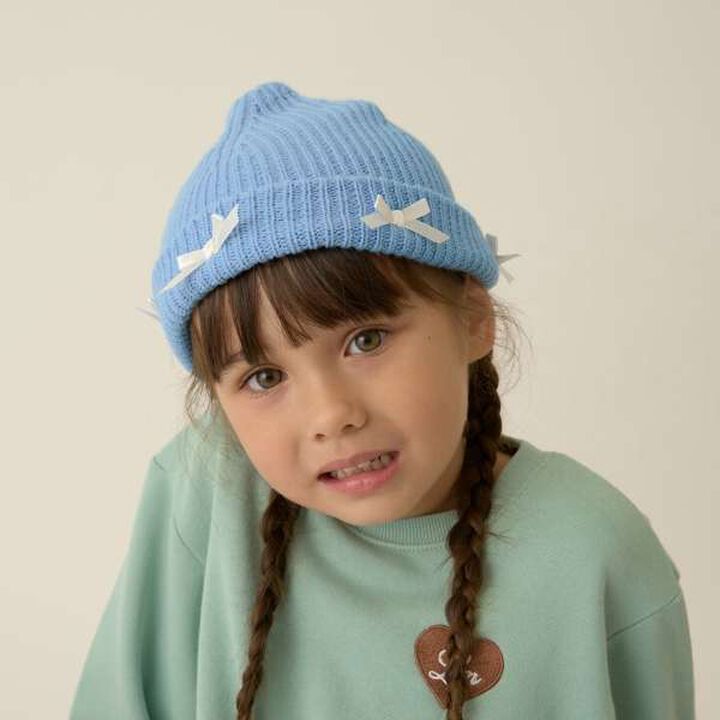 Ribbon Flower Assortment Knit Cap,Sax blue, medium image number 0