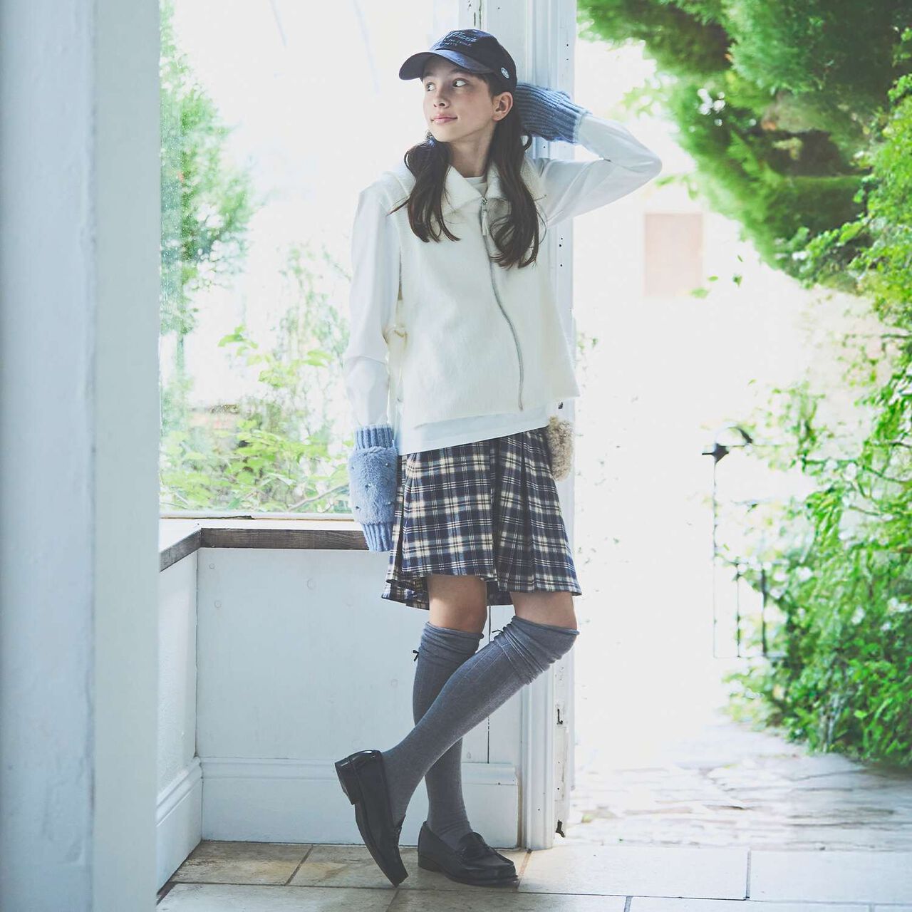Checkered Box Pleat Skirt & Inner Pants Set[Available in 130cm],Navy, large image number 17
