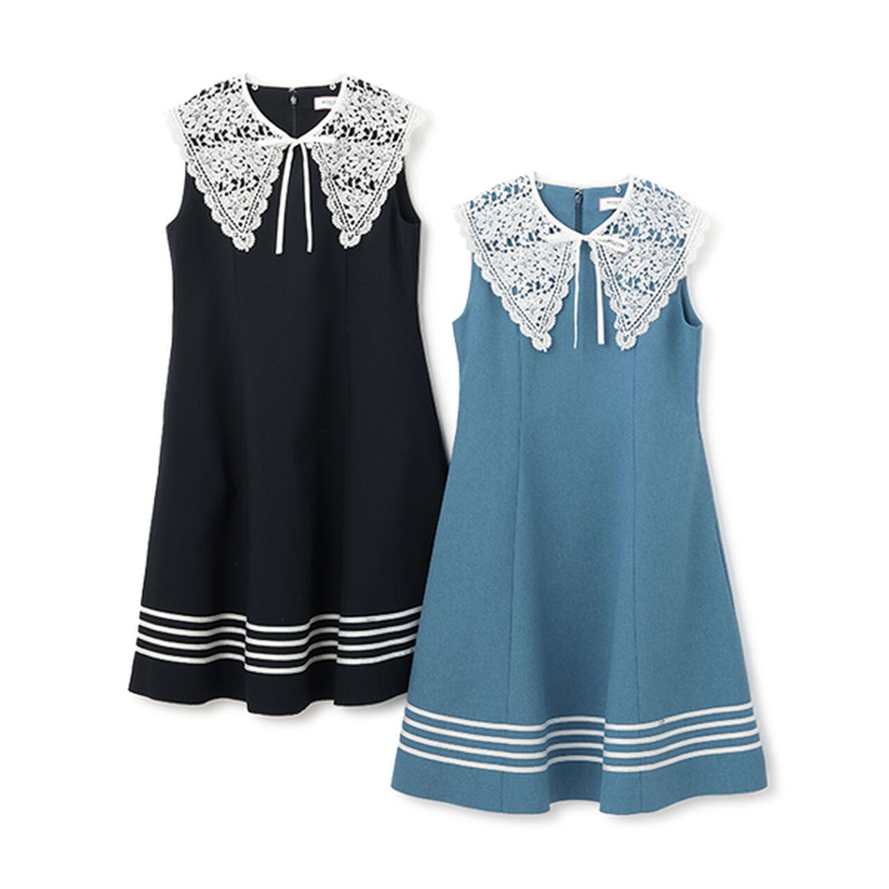 Lace-Collared Marine One-Piece Dress,Blue, large image number 5