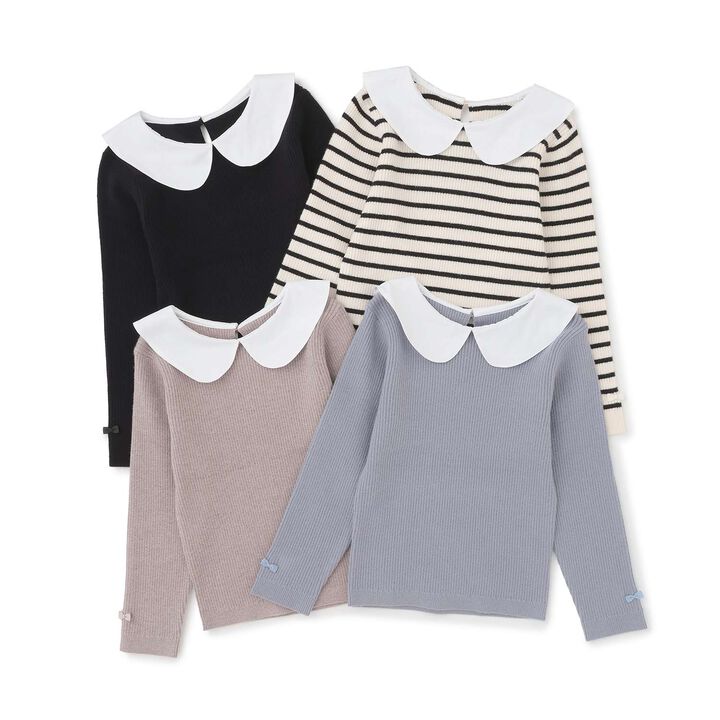 [Machine Washable] Ribbed Knit with Collar,Striped, medium image number 13