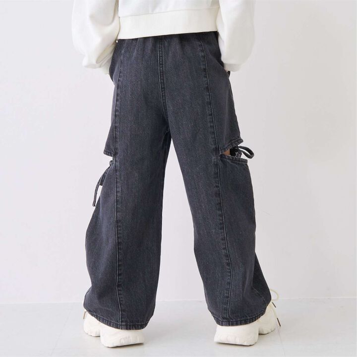 Denim Slit Wide Pants,Blue, medium image number 2