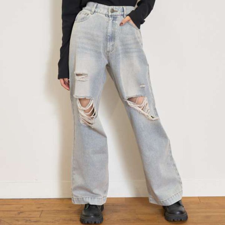 [LTXC] Distressed Wide Pants,Blue, medium image number 7