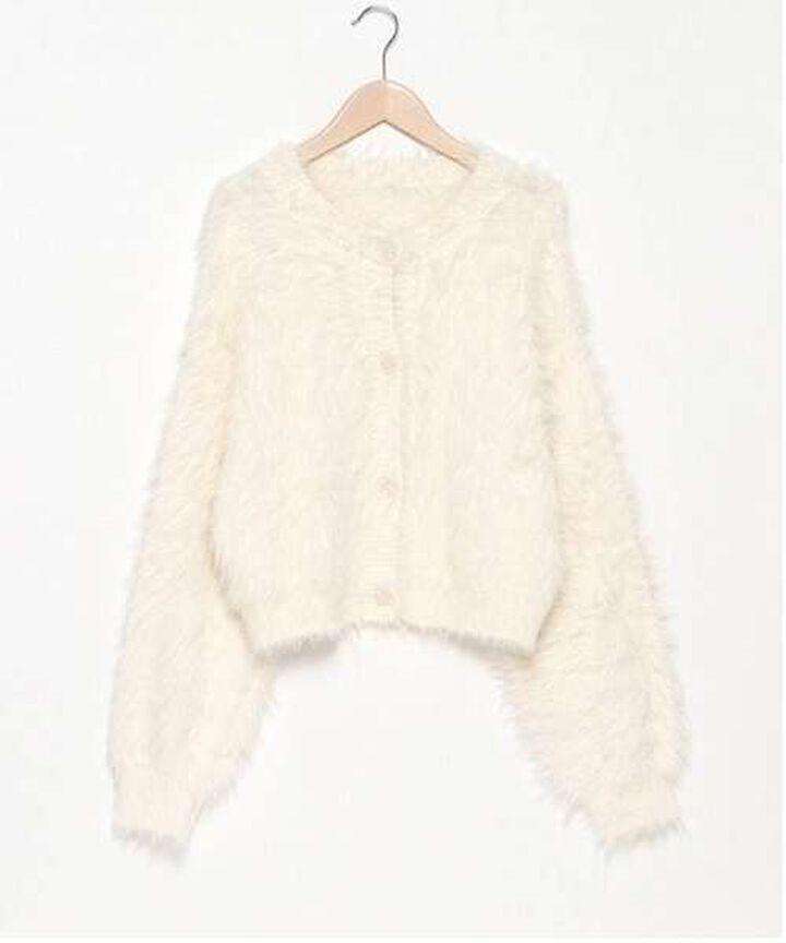 Shaggy Short Cardigan,Ivory, medium image number 12