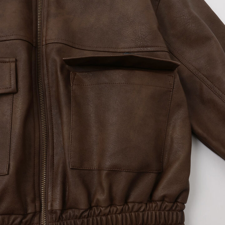 Synthetic Leather Bomber Jacket,Black, medium image number 15