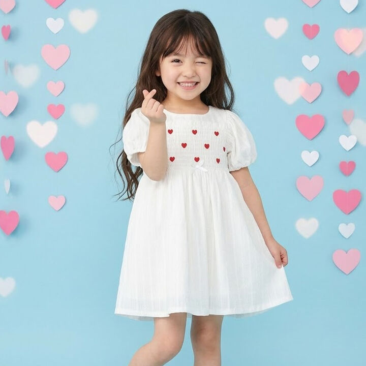 Heart Embroidered Tiered One-Piece Dress,, medium