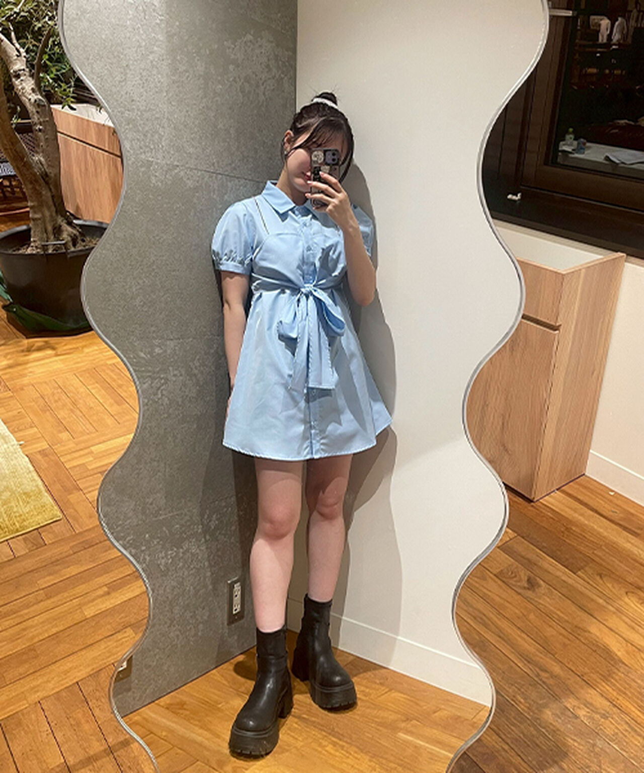 Shirt Dress with Bustier,Light blue, large image number 12