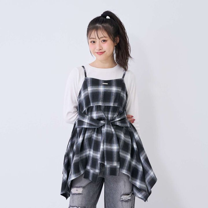 [LTXC] Quick-Dry Absorbent Checkered Camisole Tunic with Inner Lining,Ivory, medium image number 5