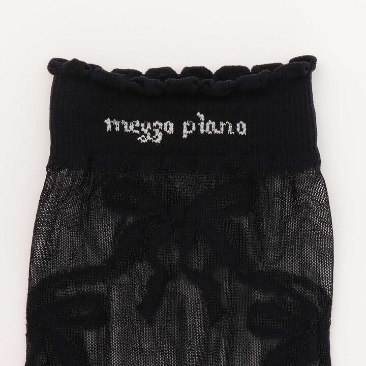 Ribbon Pattern Sheer Socks,Black, medium image number 1