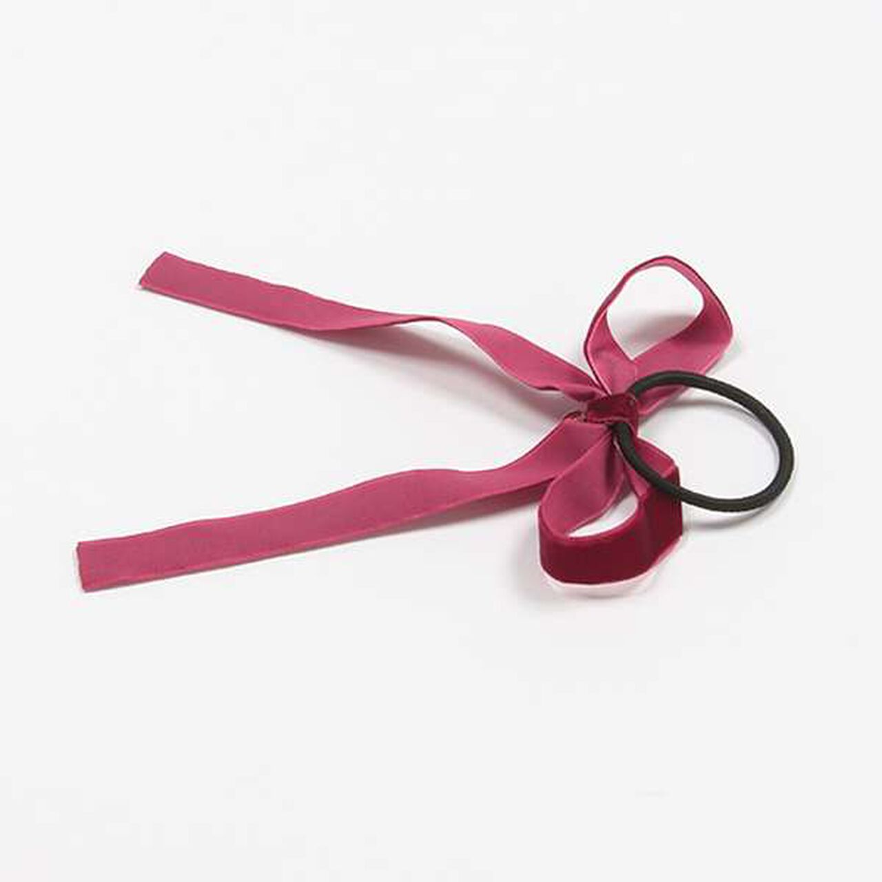 Velour Ribbon Hair Tie,Deep red, large image number 1