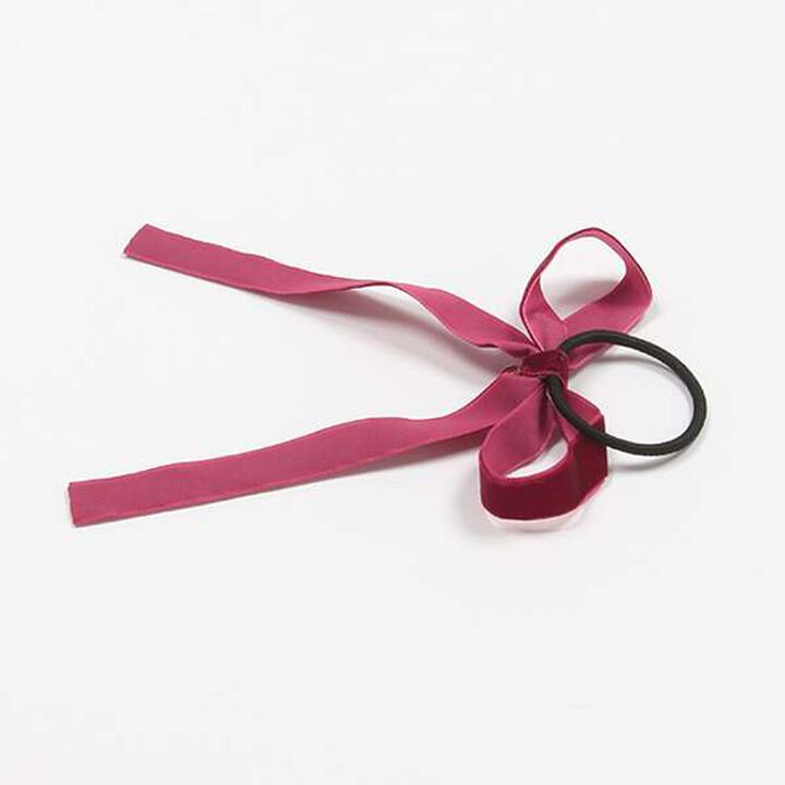 Velour Ribbon Hair Tie,Deep red, medium image number 1
