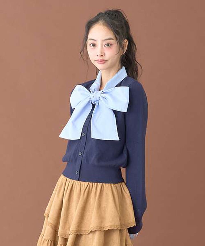 Ribbon Knit Pullover [Korean Fashion],Brown, medium image number 1