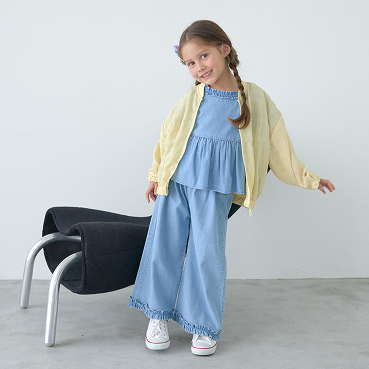 Frill Blouse & Frill Wide Pants Outfit Set,Black, large image number 4