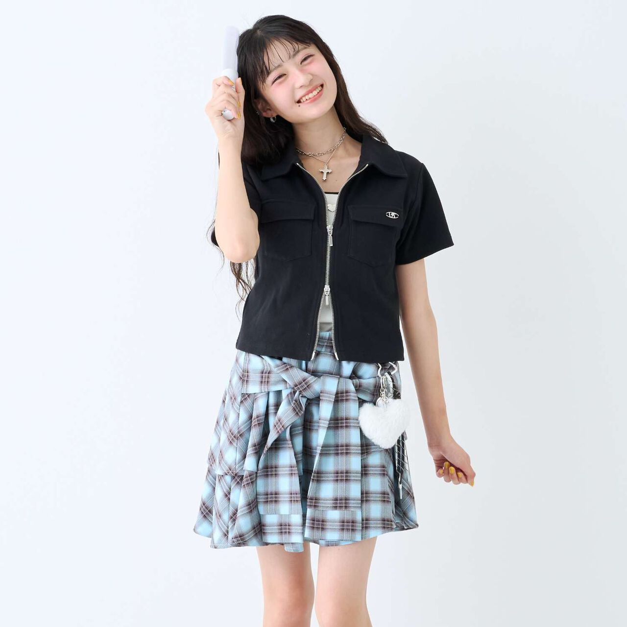 [LTXC] Checkered Wrap-Around Hem Culottes,Black, large image number 6