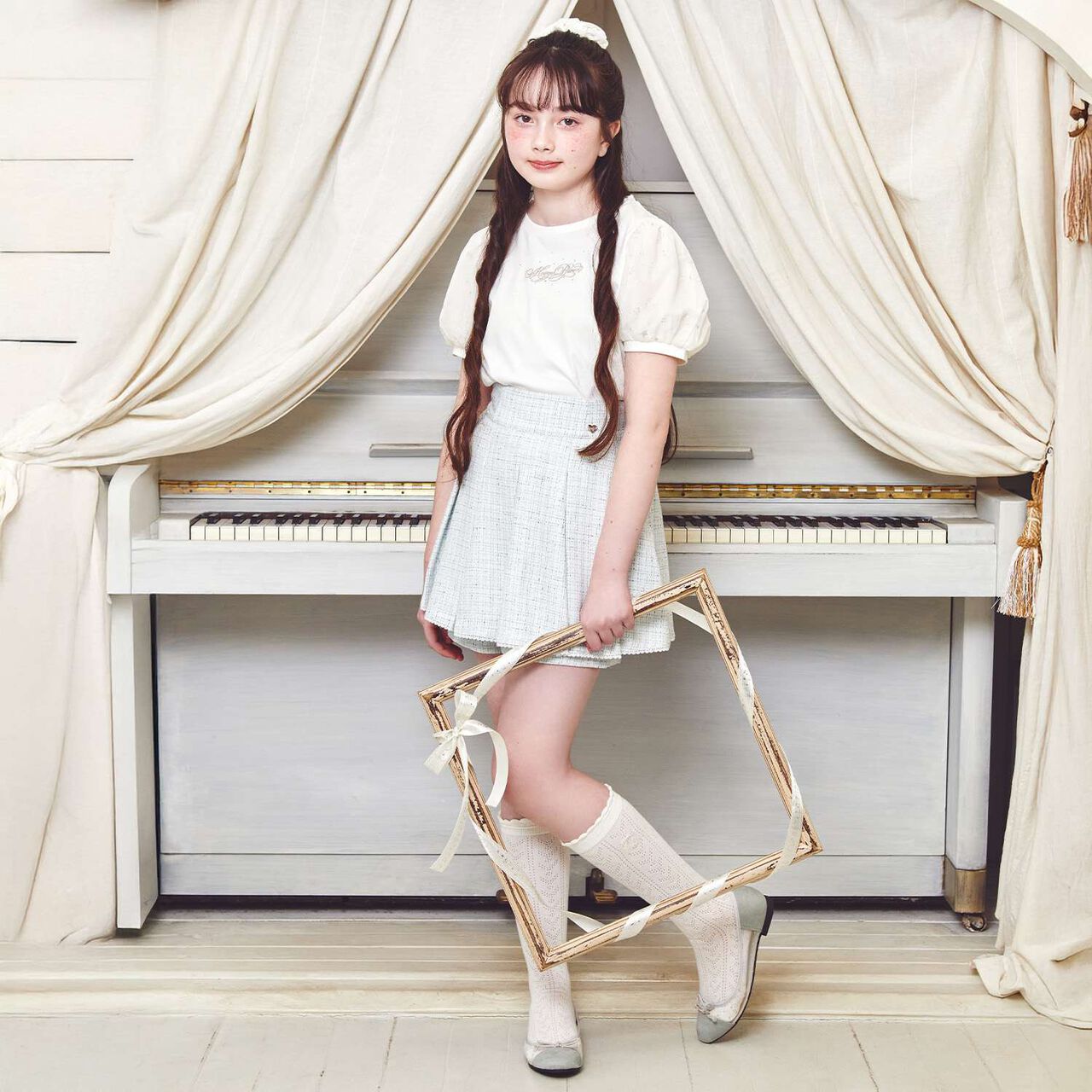 Cool Touch Puff Sleeve Tulle T-Shirt♪,Off white, large image number 13