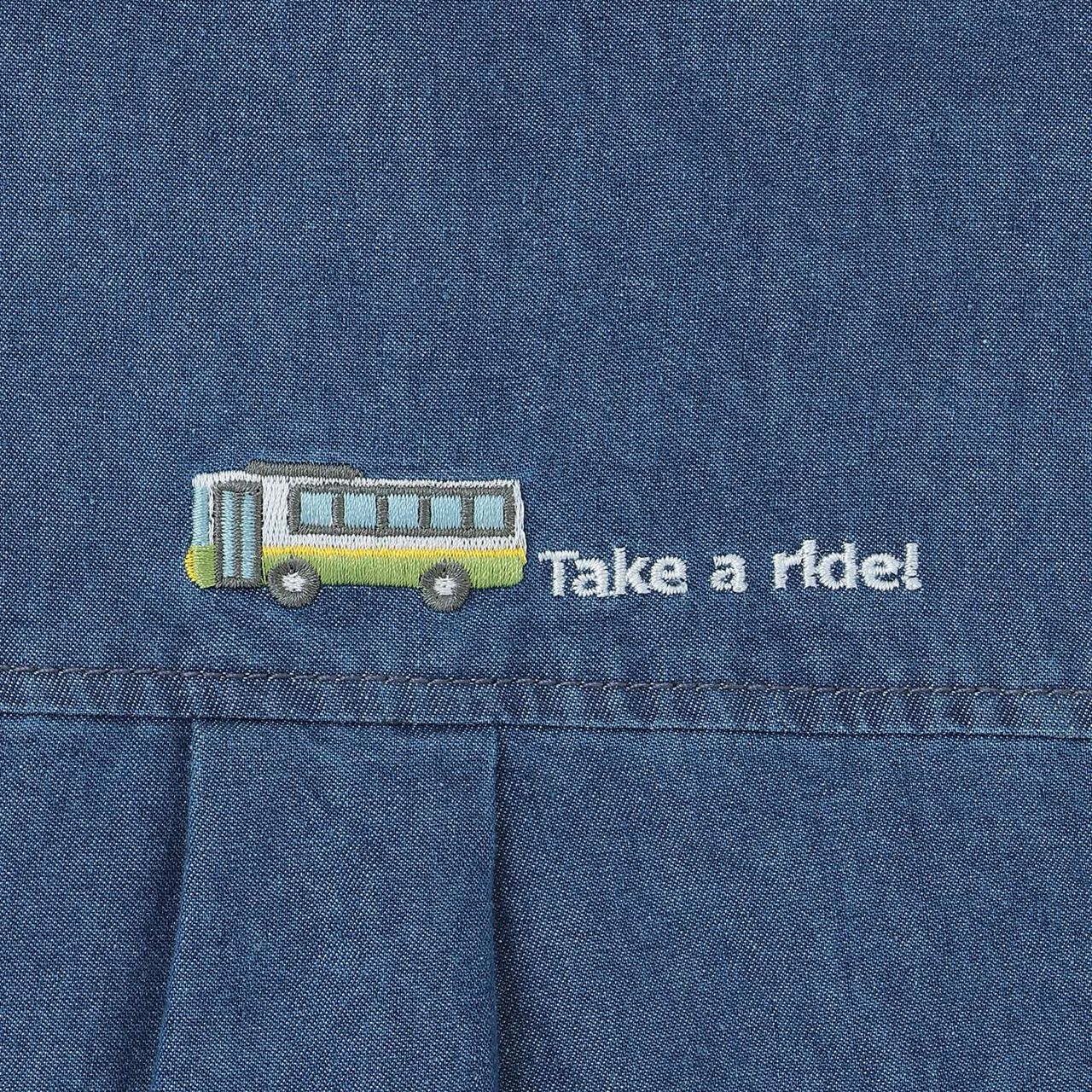 Embroidered Long-Sleeve Shirt with Work Vehicle Motif,Black, large image number 6
