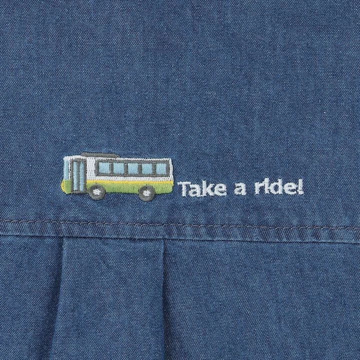 Embroidered Long-Sleeve Shirt with Work Vehicle Motif,Black, medium image number 6