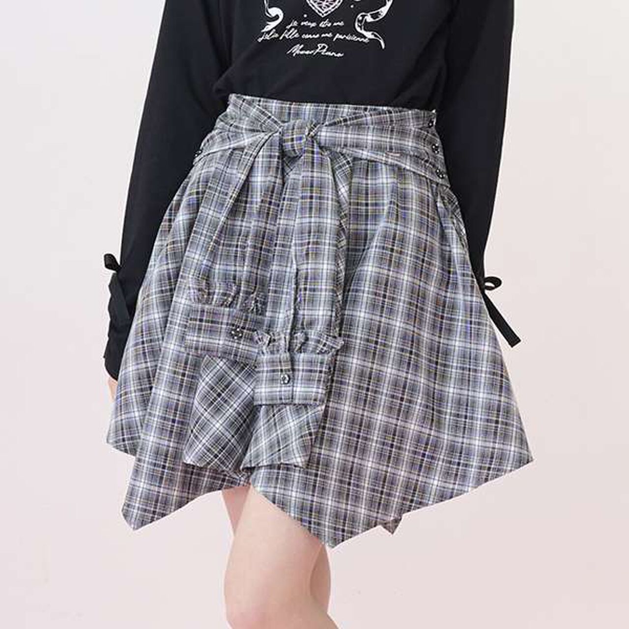 Knot Shirt Style Skirt with Shorts,Light gray, large image number 20