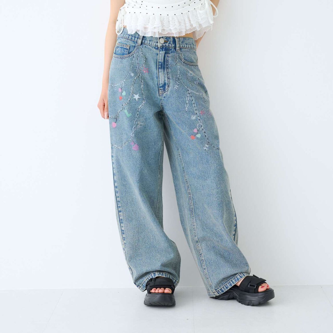 [LTXC] Charm Design Denim Wide Pants,Gray, large image number 1
