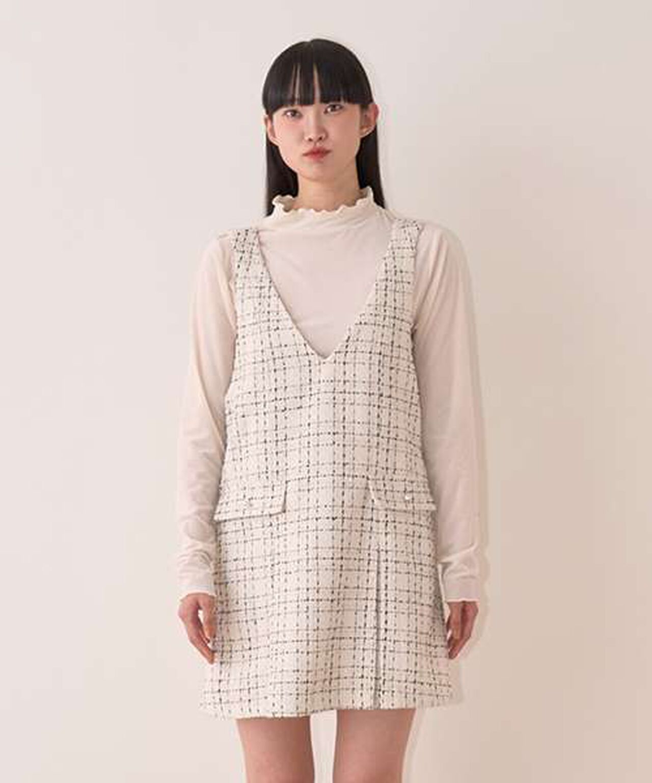 Tweed Jumper Skirt,Off white, large image number 0